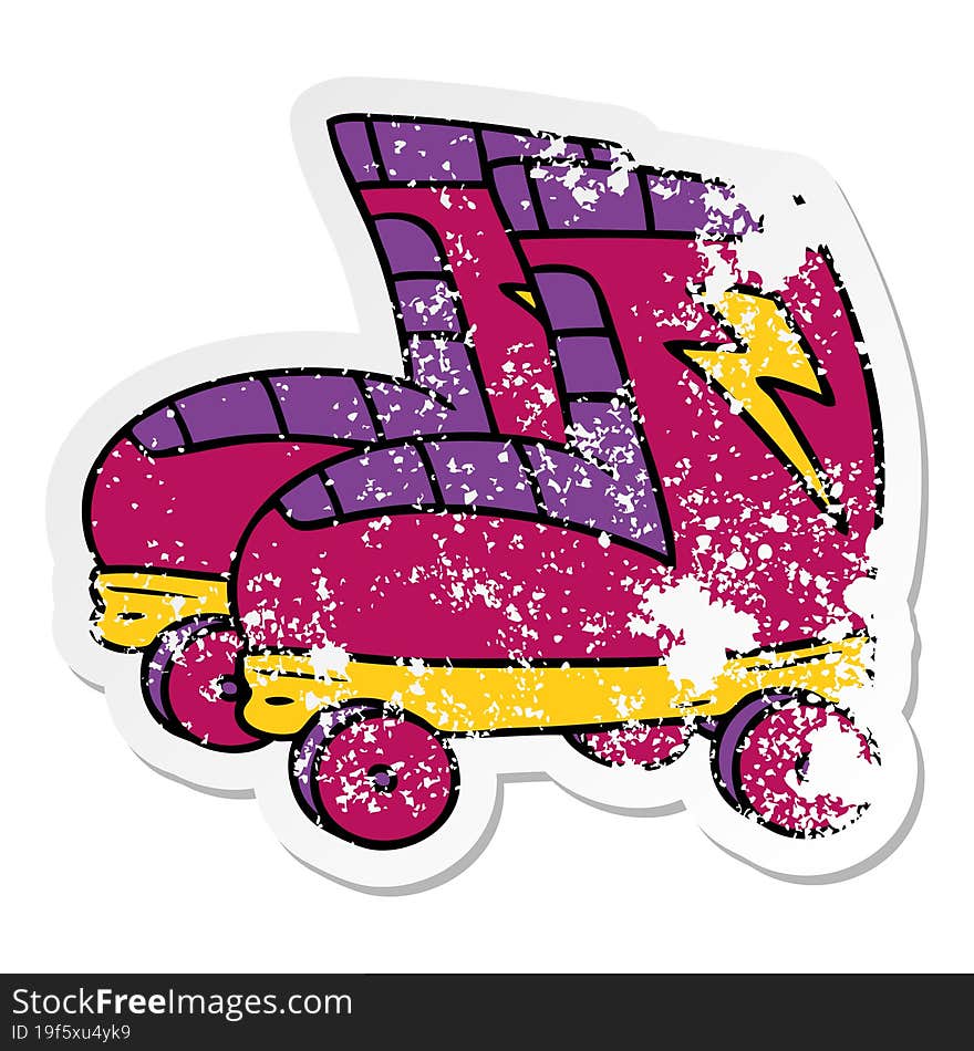 Distressed Sticker Cartoon Doodle Of Roller Skates