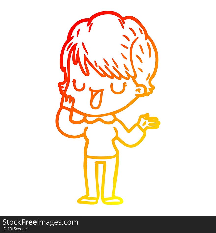 warm gradient line drawing of a cartoon woman talking