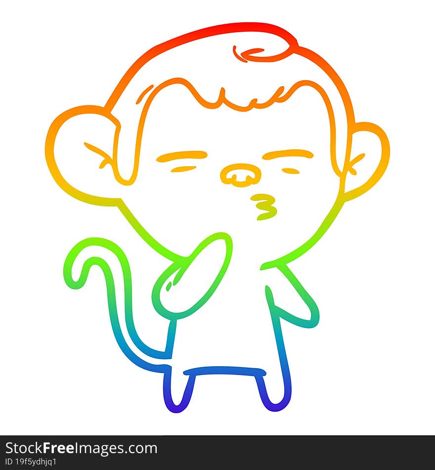 Rainbow Gradient Line Drawing Cartoon Suspicious Monkey