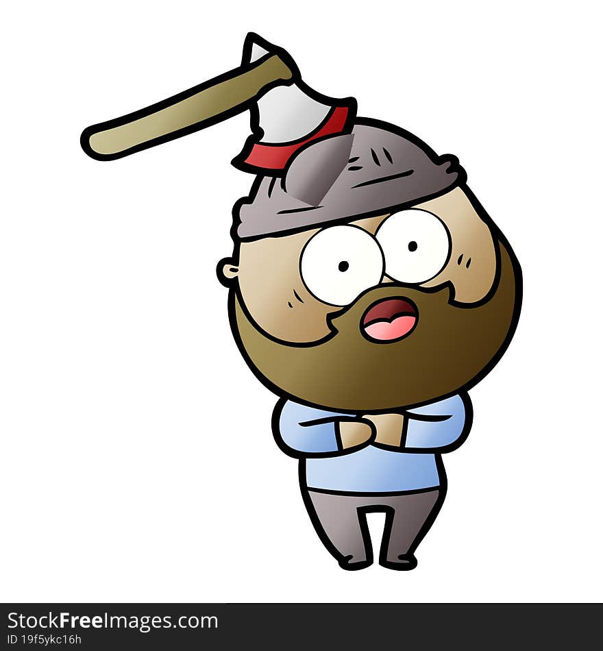 cartoon bearded man with axe in head. cartoon bearded man with axe in head