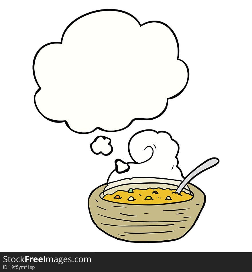 Cartoon Bowl Of Hot Soup And Thought Bubble