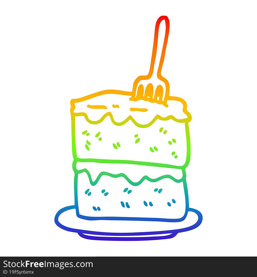 Rainbow Gradient Line Drawing Cartoon Slice Of Cake