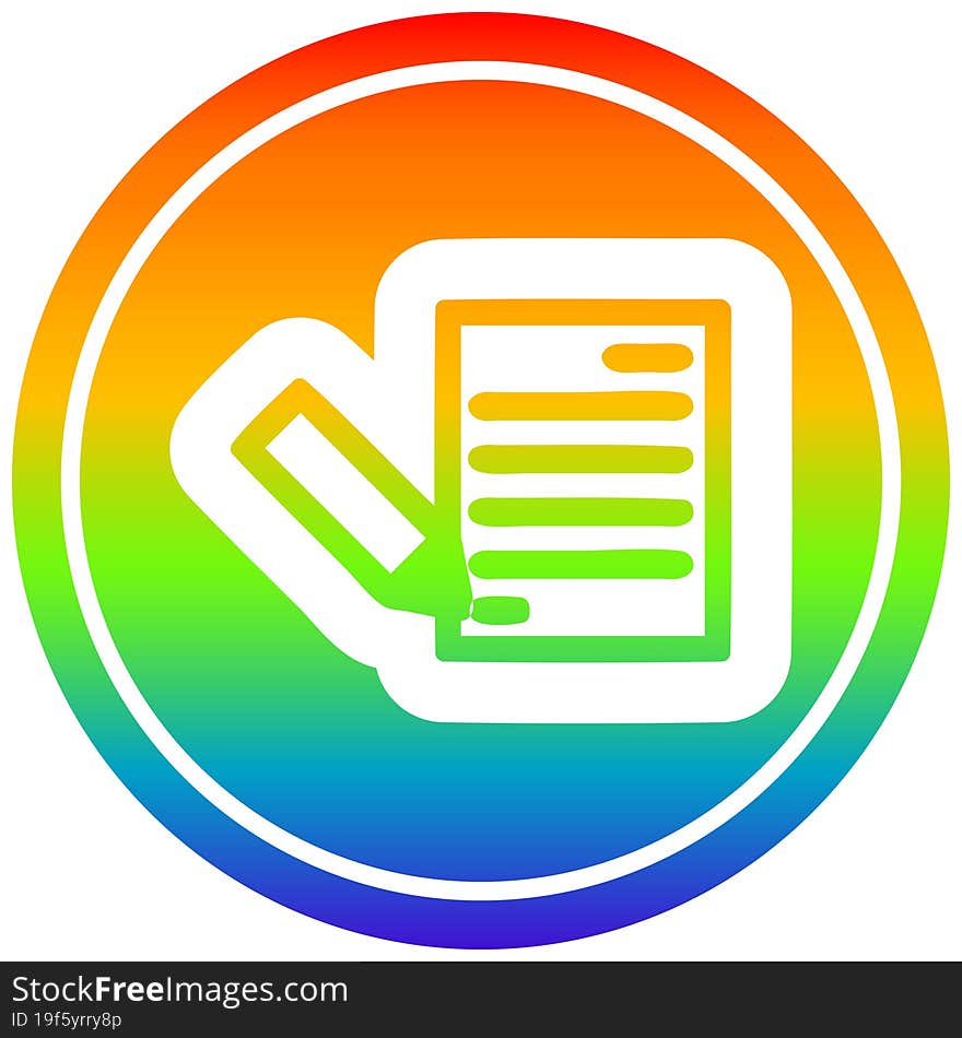 document and pencil circular in rainbow spectrum