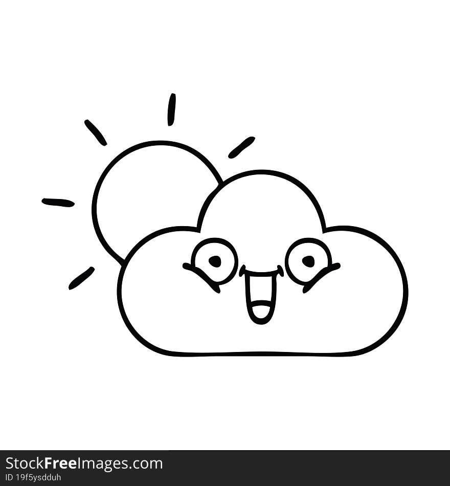 line drawing cartoon storm cloud and sun