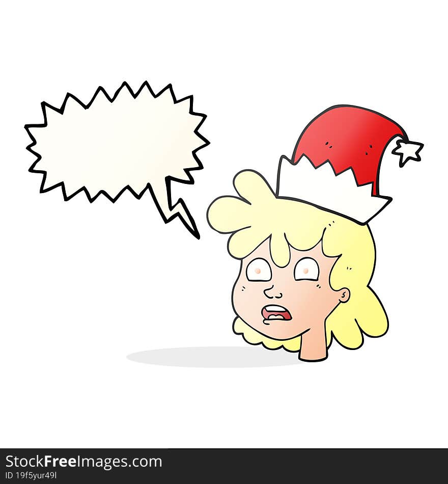 speech bubble cartoon woman wearing christmas hat