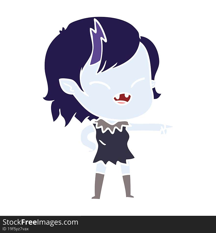 flat color style cartoon vampire girl pointing and laughing