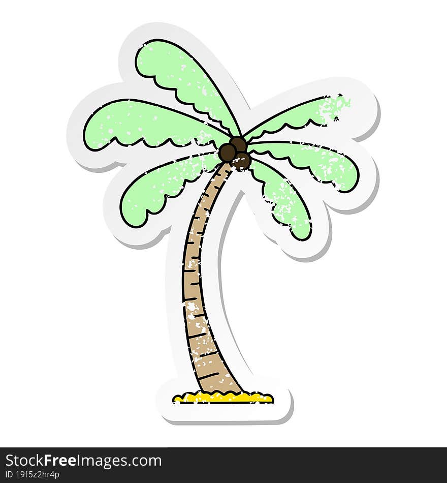 distressed sticker of a quirky hand drawn cartoon palm tree