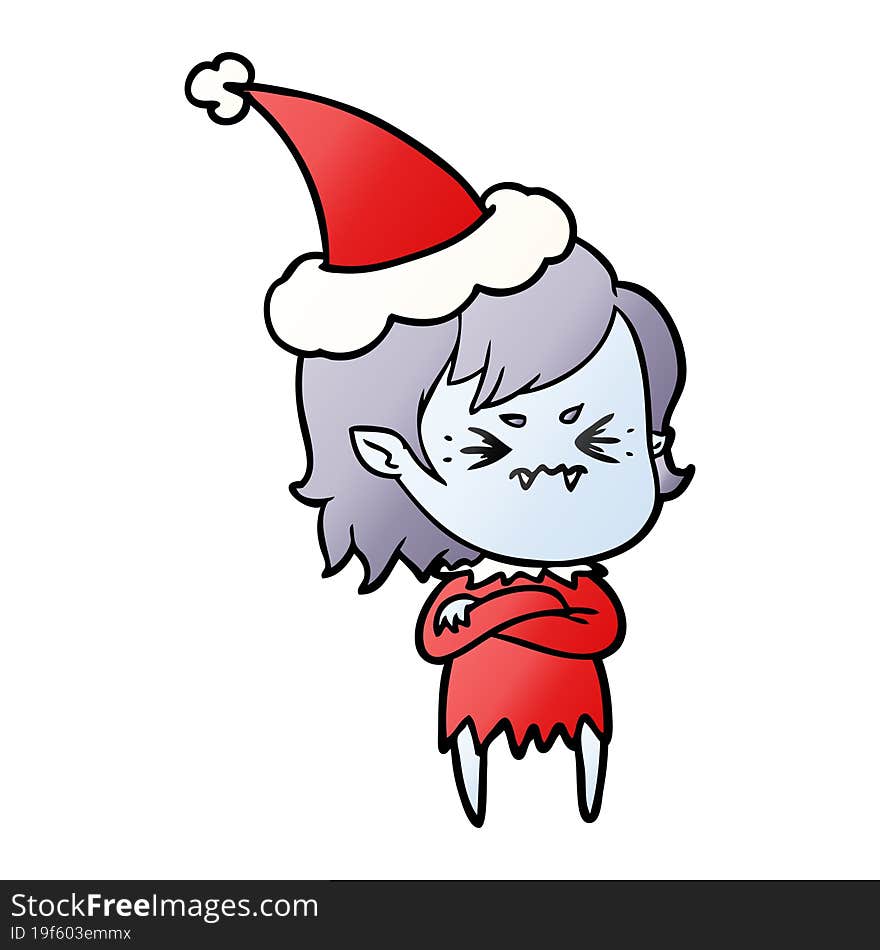 Annoyed Gradient Cartoon Of A Vampire Girl Wearing Santa Hat