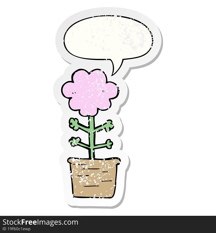 cute cartoon flower and speech bubble distressed sticker