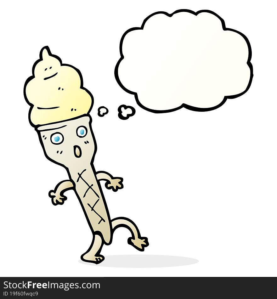 cartoon ice cream with thought bubble