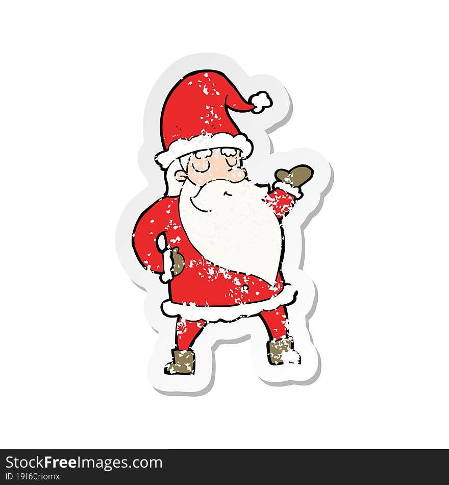 retro distressed sticker of a cartoon santa claus