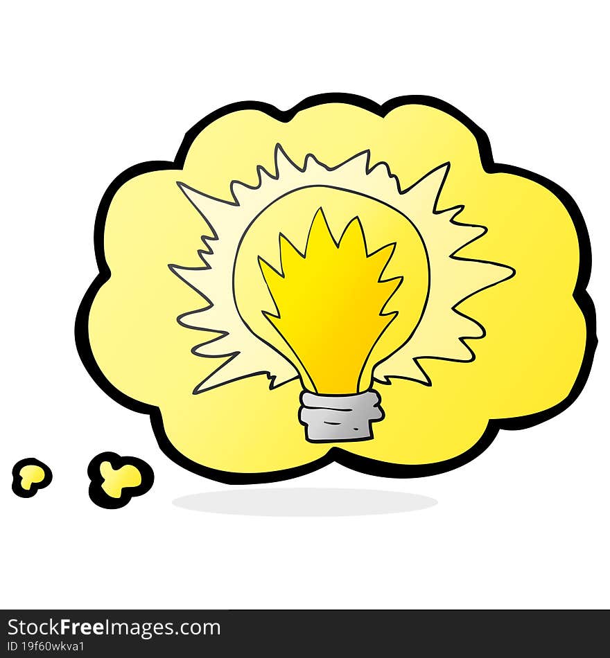 freehand drawn thought bubble cartoon light bulb