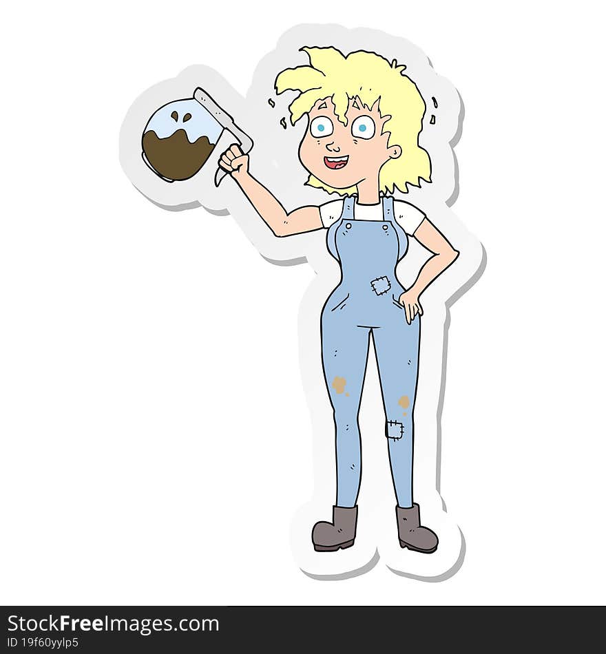 sticker of a too much coffee cartoon