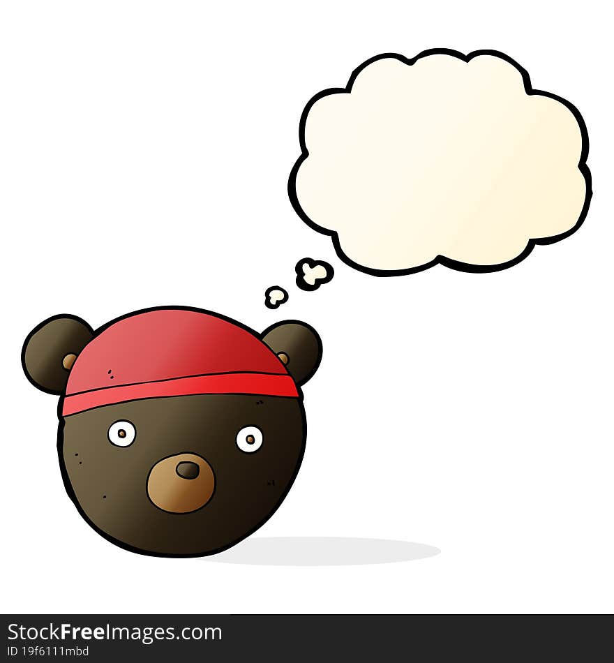 cartoon black bear cub wearing hat with thought bubble