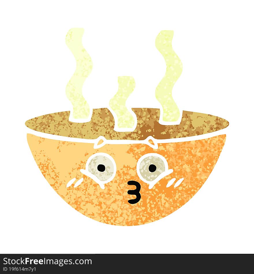 retro illustration style cartoon bowl of hot soup