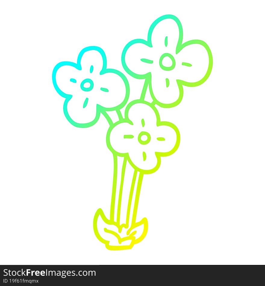 cold gradient line drawing cartoon bunch of flowers