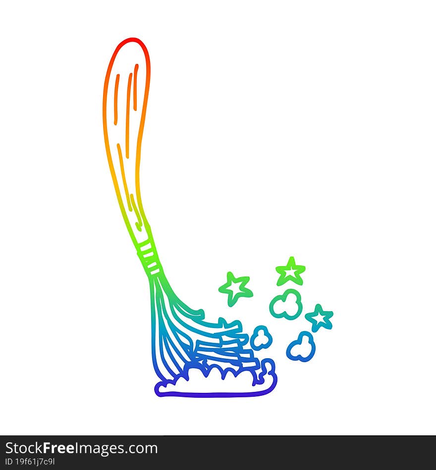 rainbow gradient line drawing of a cartoon magic broom sticks