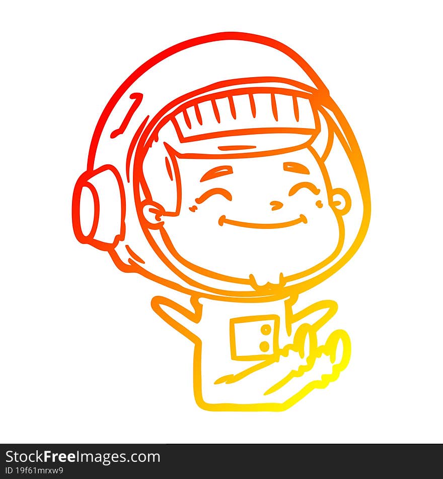 warm gradient line drawing of a happy cartoon astronaut