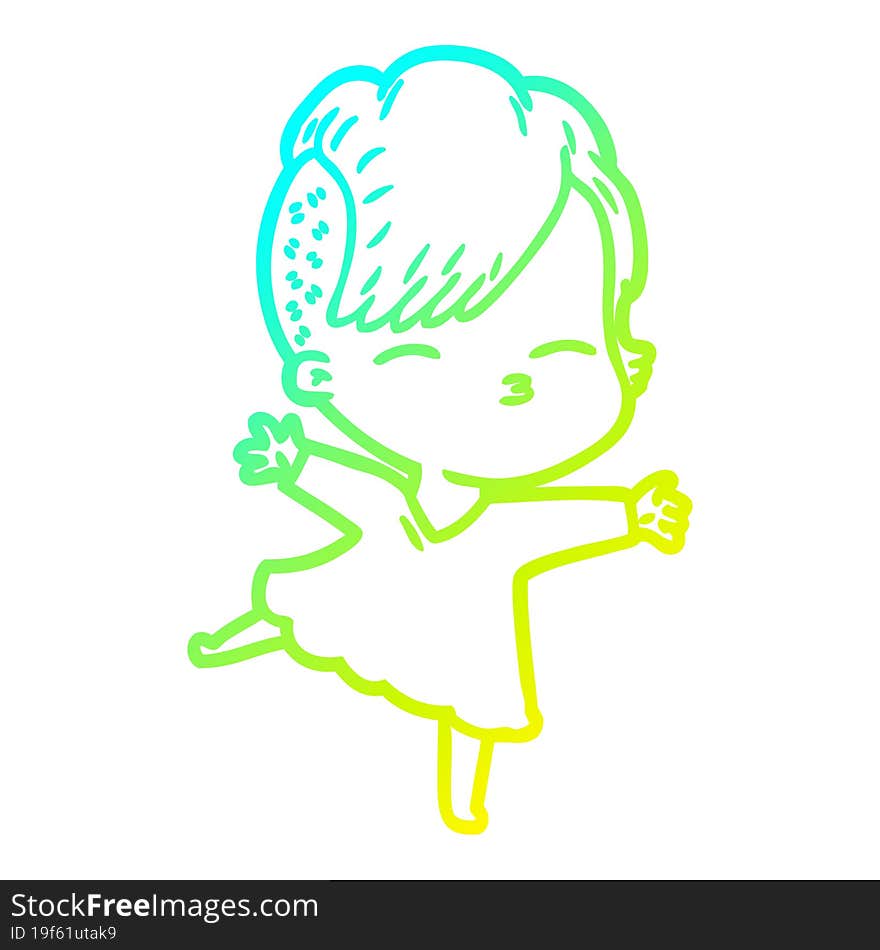 Cold Gradient Line Drawing Cartoon Squinting Girl