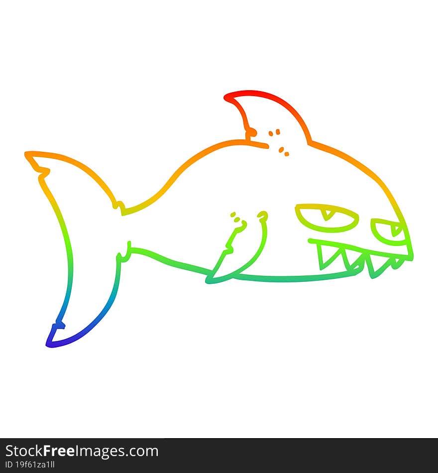 rainbow gradient line drawing cartoon deadly shark