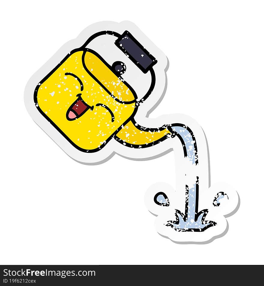 distressed sticker of a cute cartoon pouring kettle