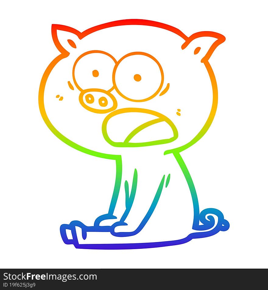 Rainbow Gradient Line Drawing Cartoon Sitting Pig Shouting