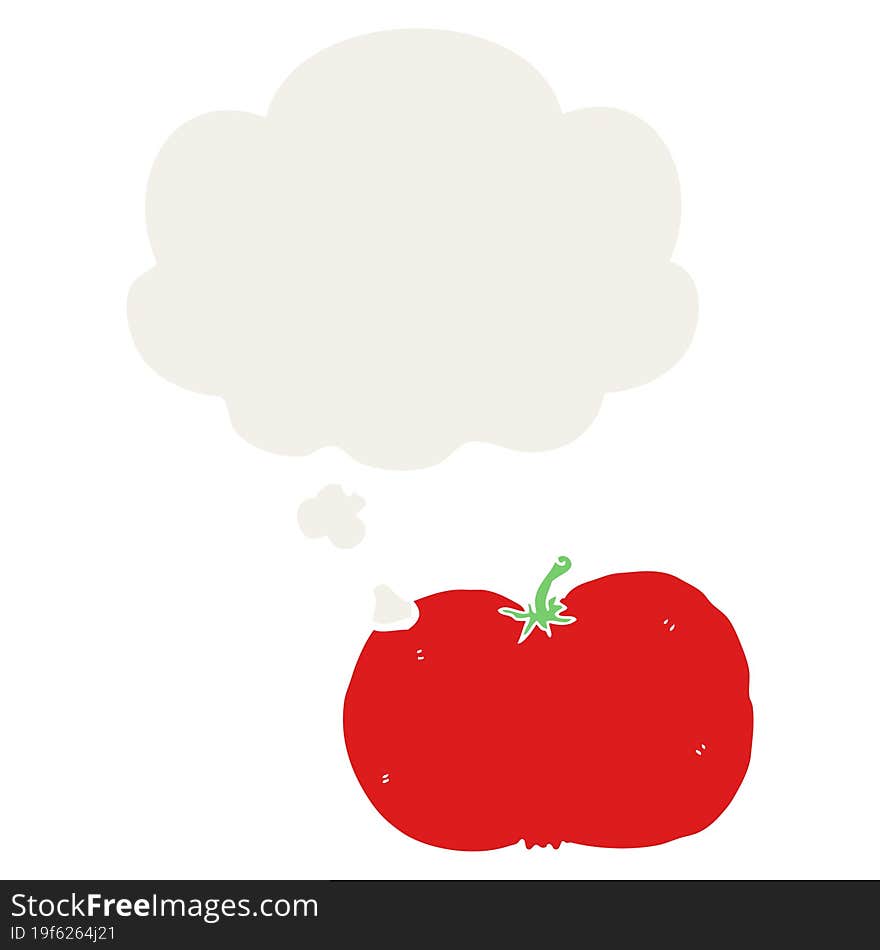 Cartoon Tomato And Thought Bubble In Retro Style