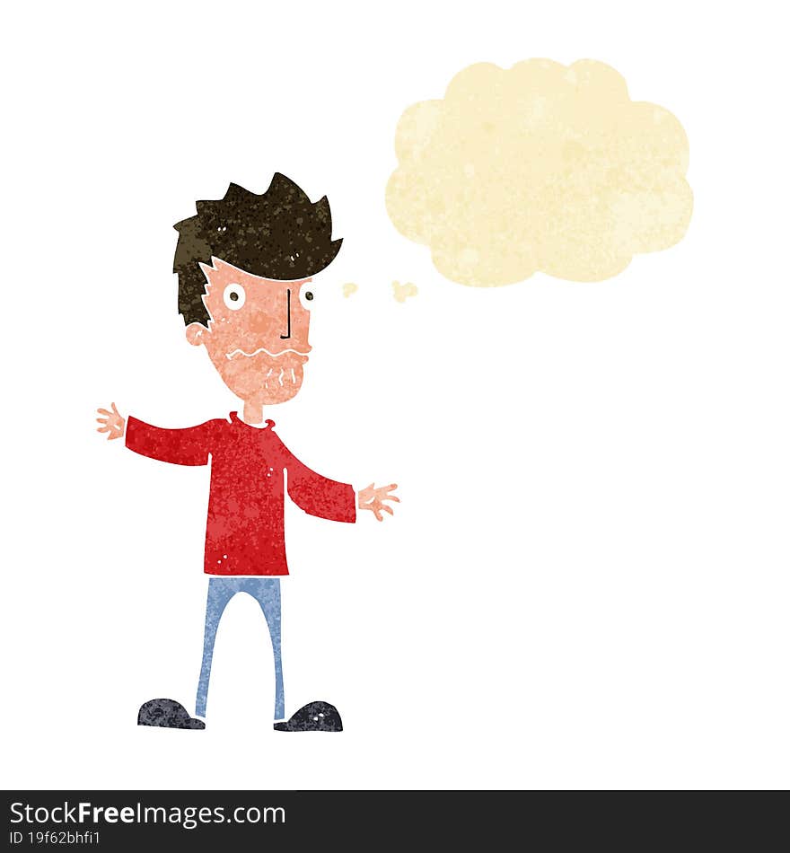 cartoon nervous man with thought bubble