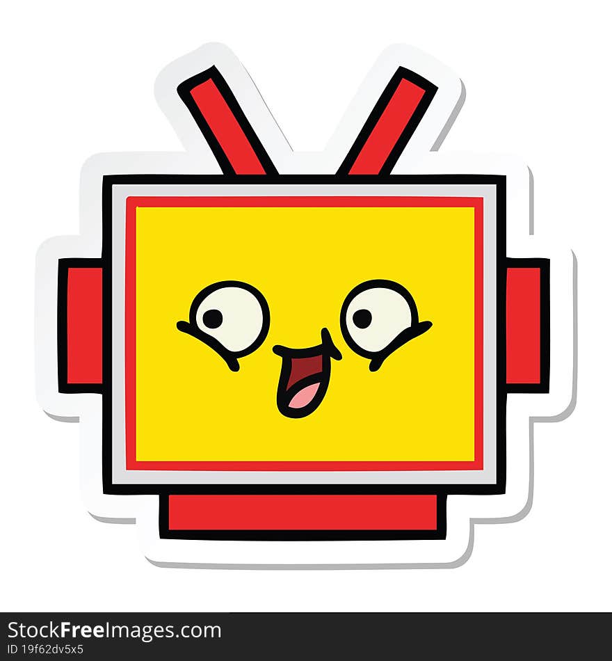 Sticker Of A Cute Cartoon Robot Head