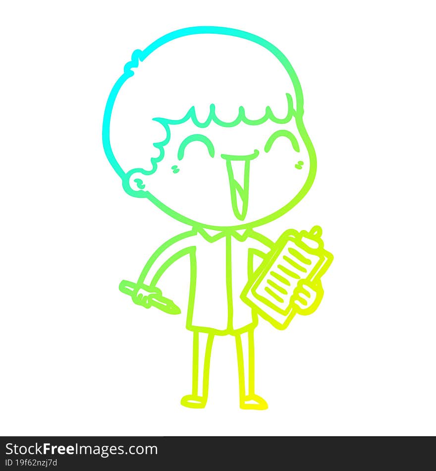 cold gradient line drawing of a cartoon happy man