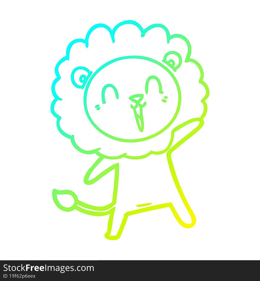 Cold Gradient Line Drawing Laughing Lion Cartoon