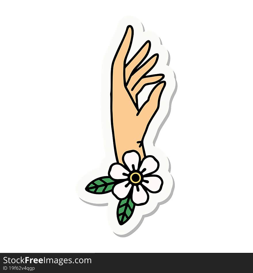 Tattoo Style Sticker Of A Hand And Flower