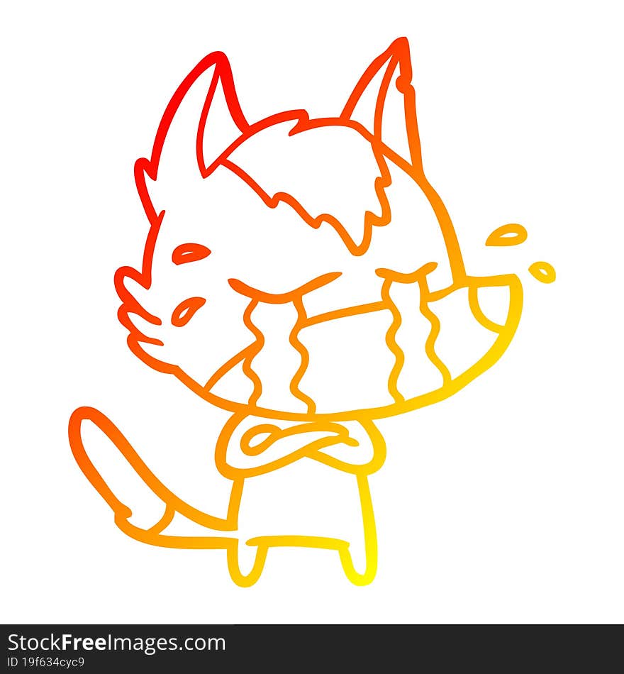 warm gradient line drawing cartoon crying wolf