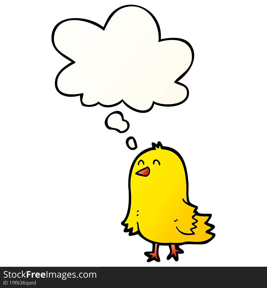 cartoon bird with thought bubble in smooth gradient style