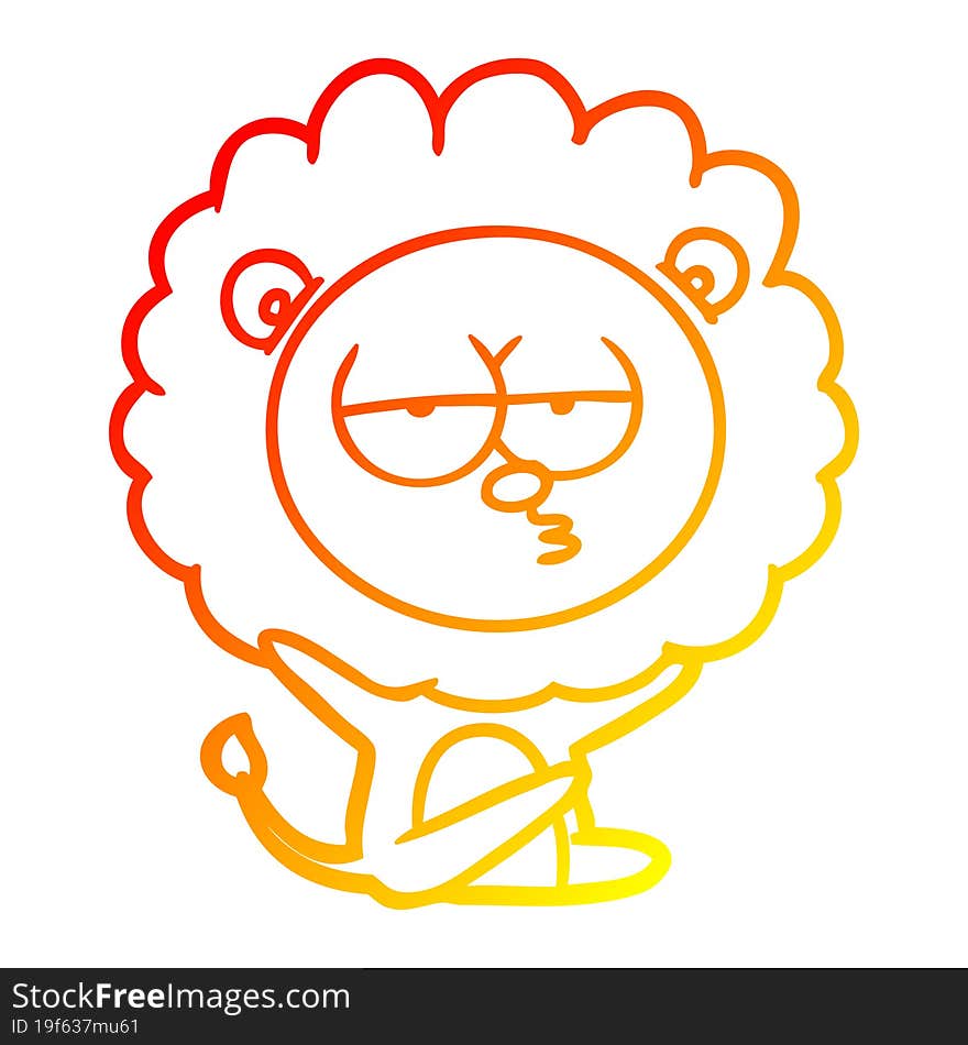 warm gradient line drawing cartoon bored lion