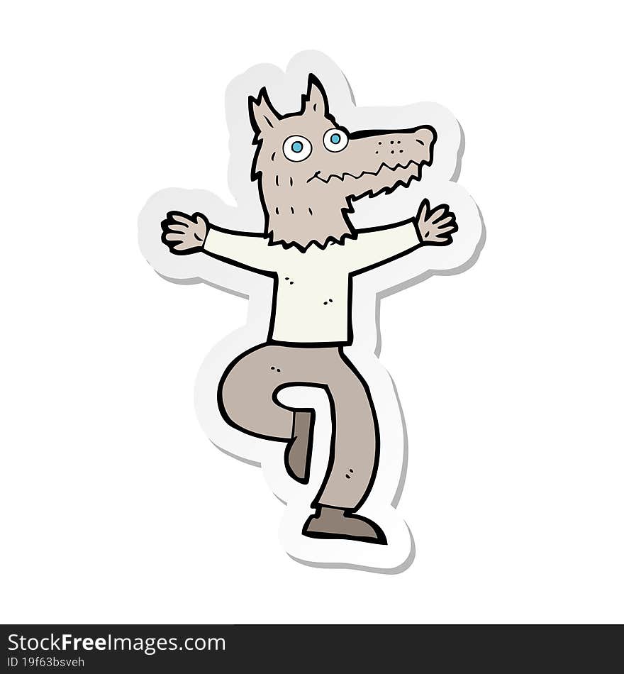 sticker of a cartoon wolf man