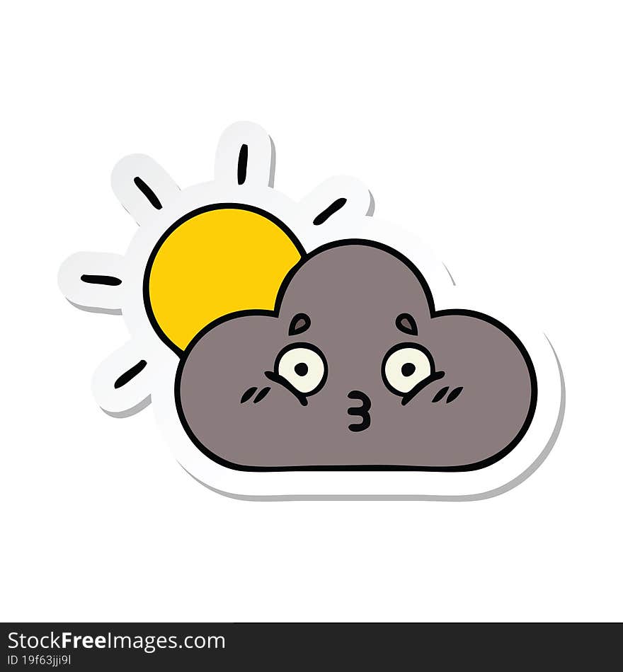 Sticker Of A Cute Cartoon Storm Cloud And Sun