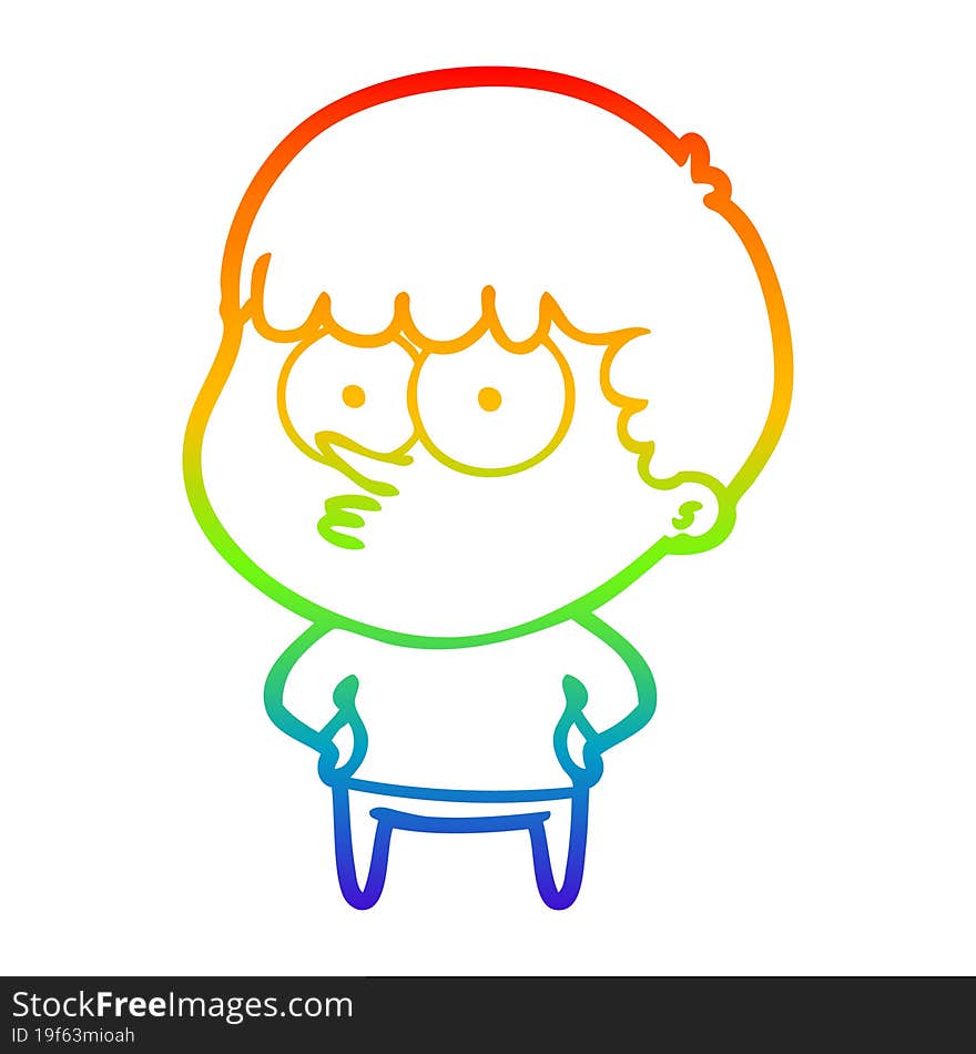 rainbow gradient line drawing cartoon curious boy