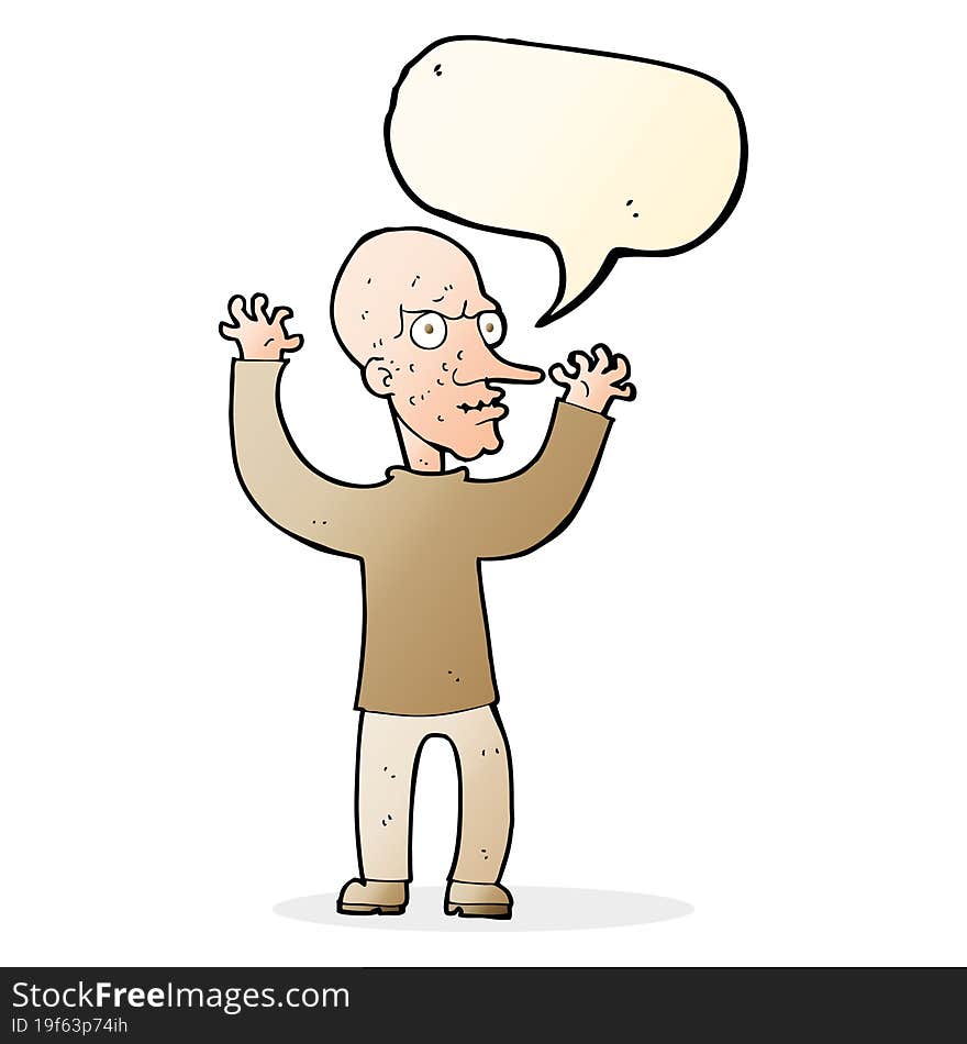 cartoon mean man with speech bubble