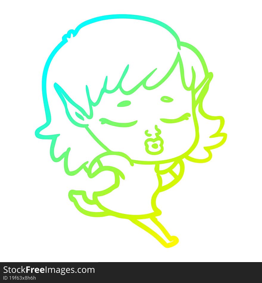 cold gradient line drawing pretty cartoon elf girl running