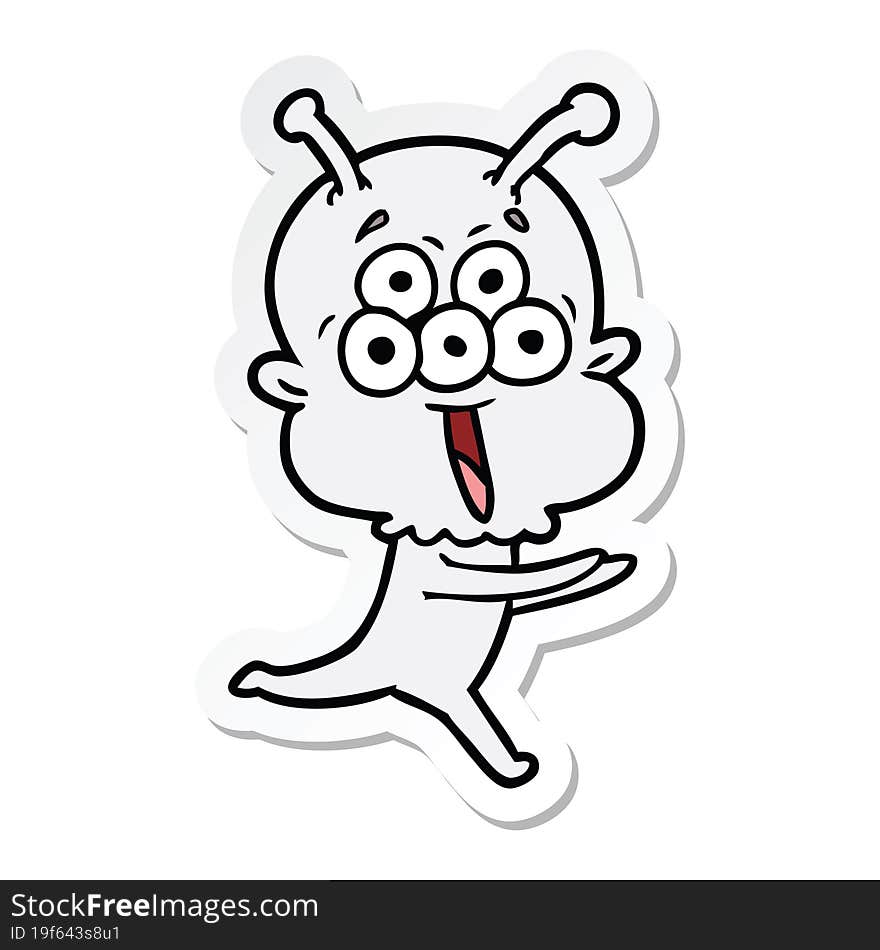 sticker of a happy cartoon alien running