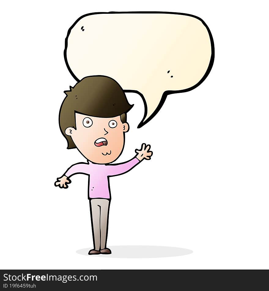 cartoon unhappy boy with speech bubble