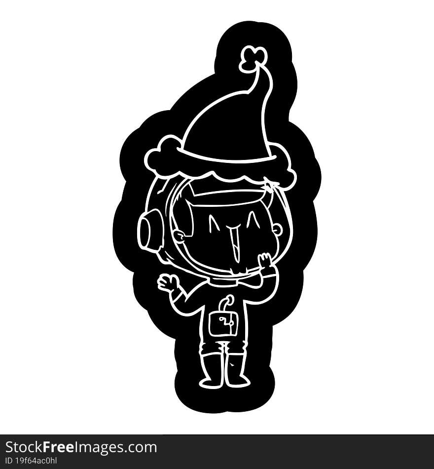 laughing quirky cartoon icon of a astronaut wearing santa hat