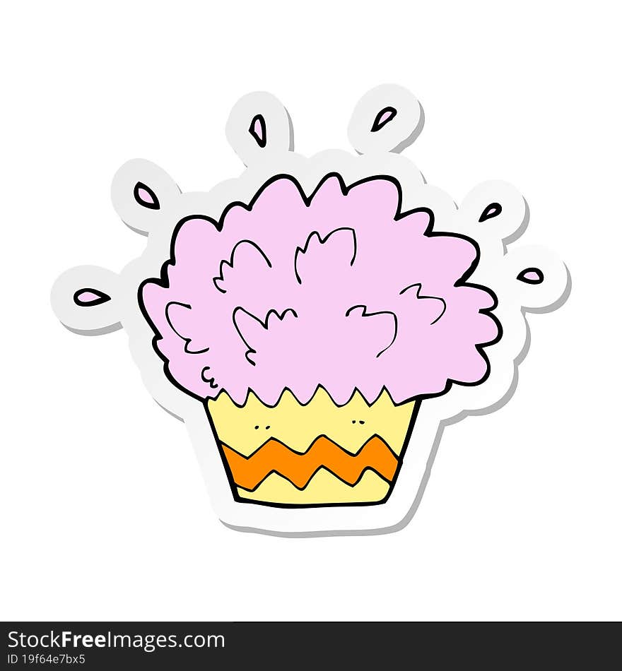 sticker of a cartoon exploding cupcake