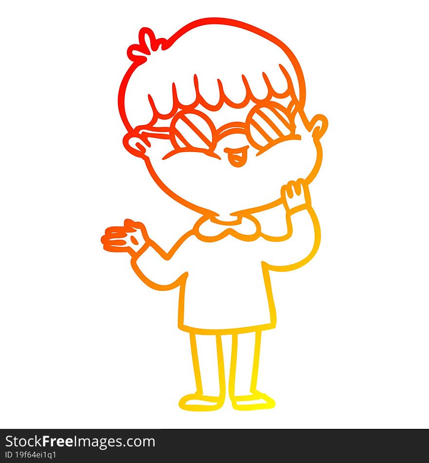 warm gradient line drawing cartoon boy wearing spectacles