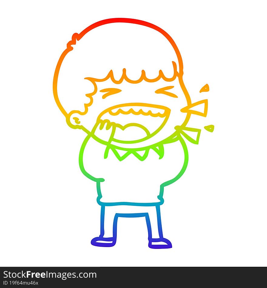 rainbow gradient line drawing of a cartoon laughing man