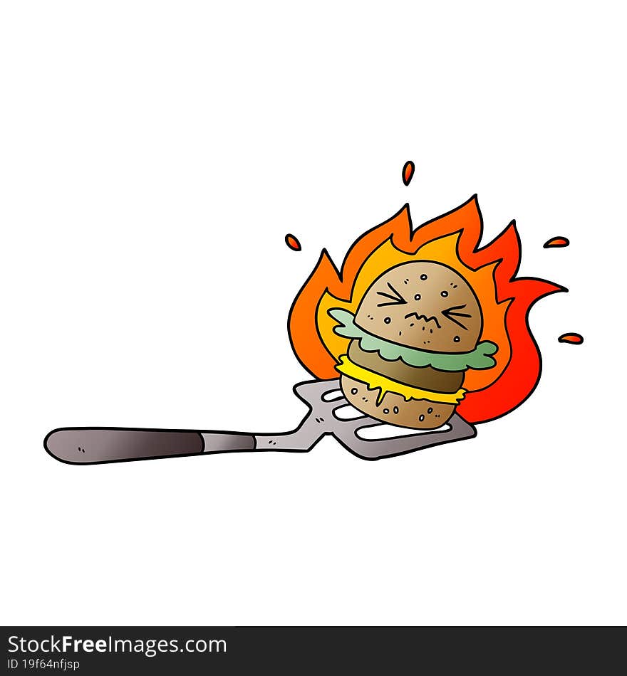 cartoon burger on spatula. cartoon burger on spatula