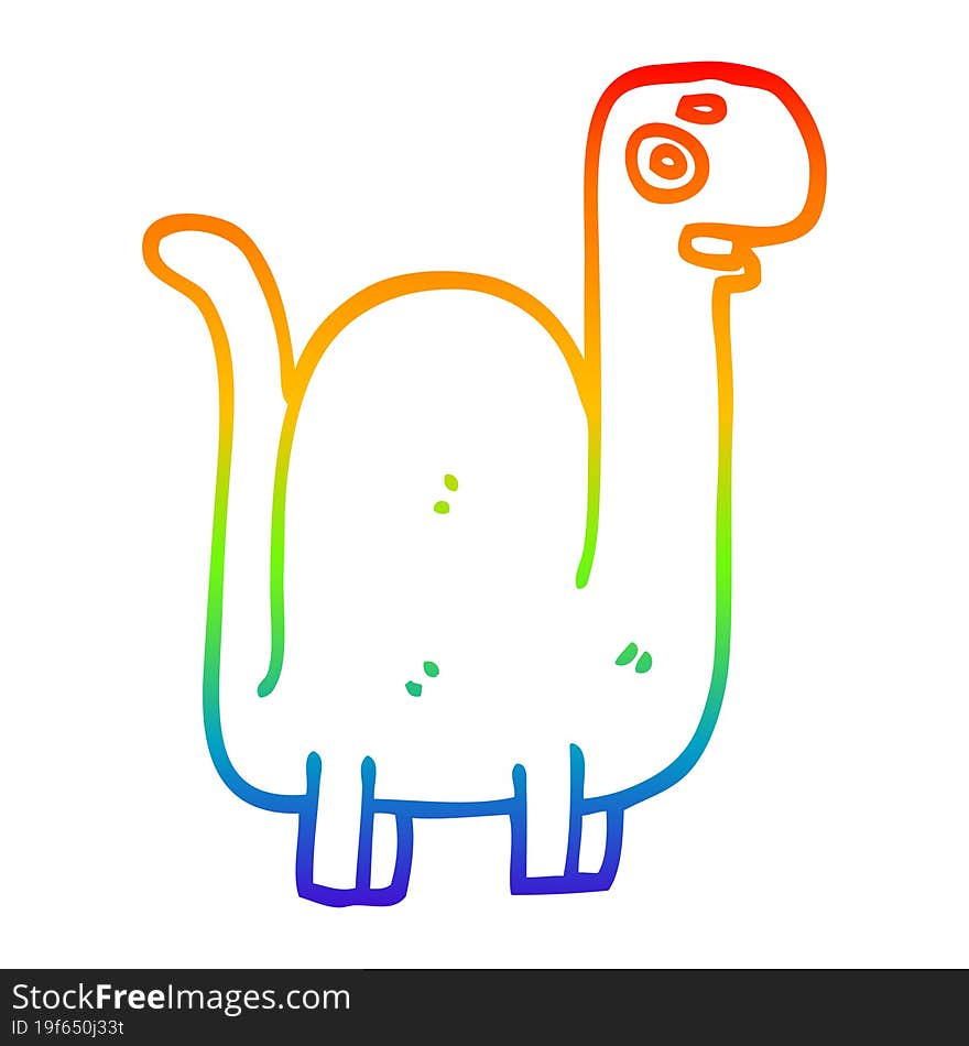 Rainbow Gradient Line Drawing Cartoon Prehistoric Dinosaur