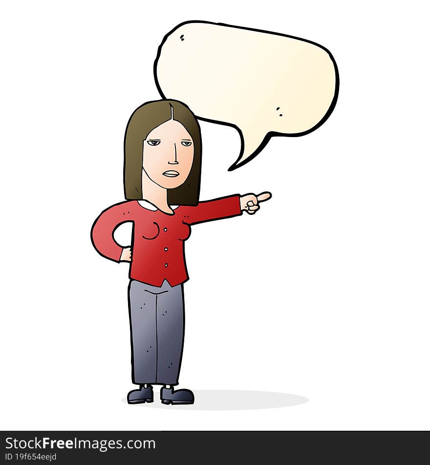 Cartoon Woman Pointing With Speech Bubble