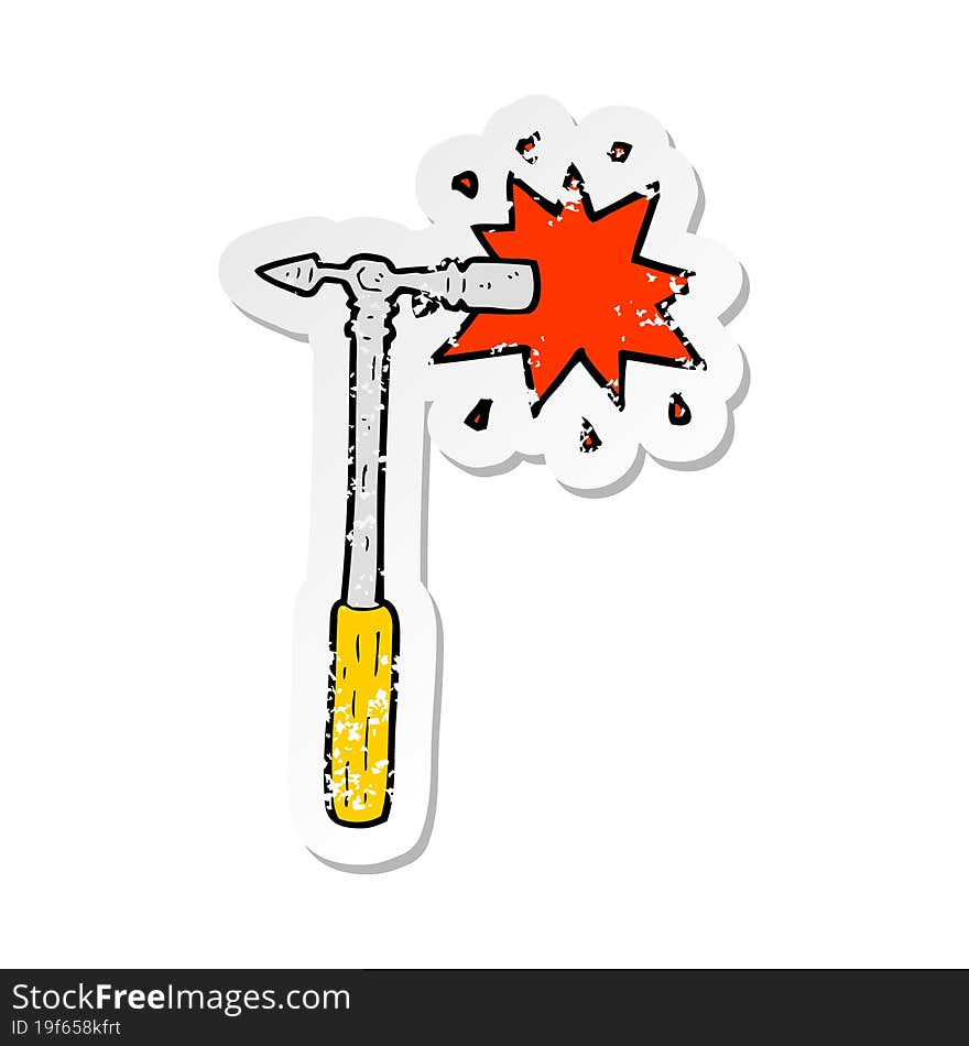 retro distressed sticker of a cartoon pin hammer